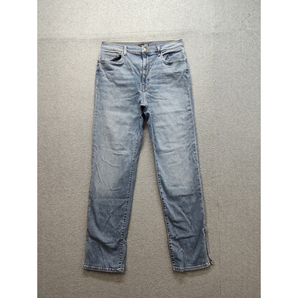 Fashion Nova Women Jeans 13 Blue 5 Pocket Side Slit High Rise Straight Leg Denim